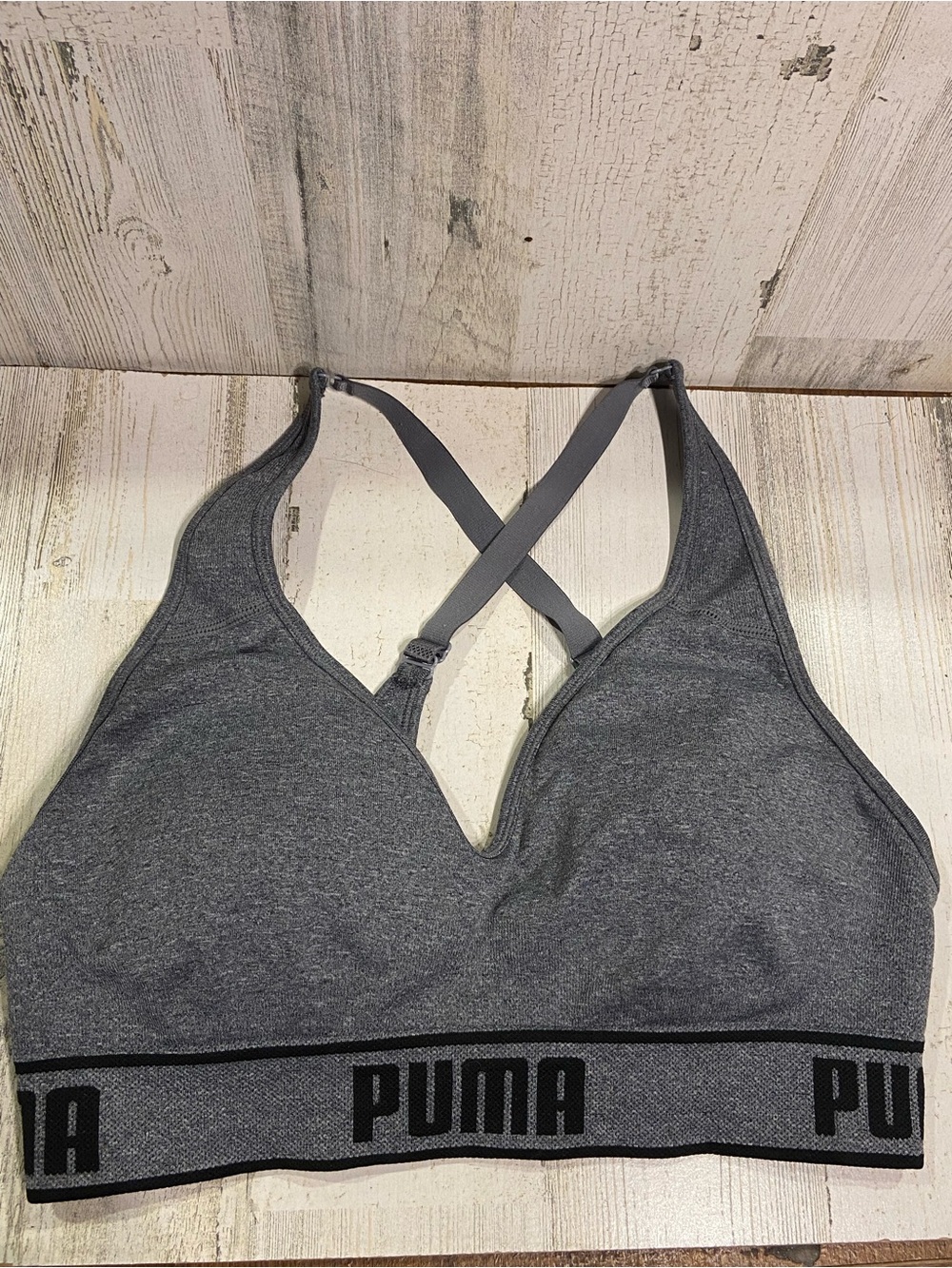 Puma Grey Black Padded Sports Bra Medium